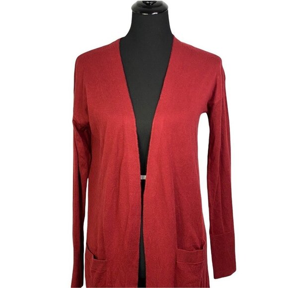 Halogen‎ Womens Duster Sweater Red Long Sleeve Open Front Pockets Slit S New - Picture 6 of 10